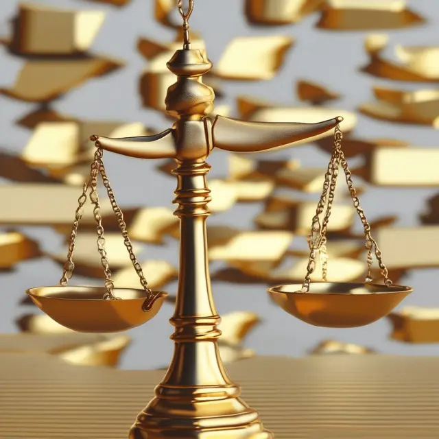 Golden scale weighing dividends against net income, displaying a balanced ratio