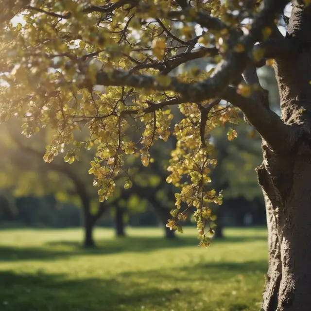 An apple tree laden with golden coins instead of apples, representing the financial maturity and dividend payout of Apple (AAPL)