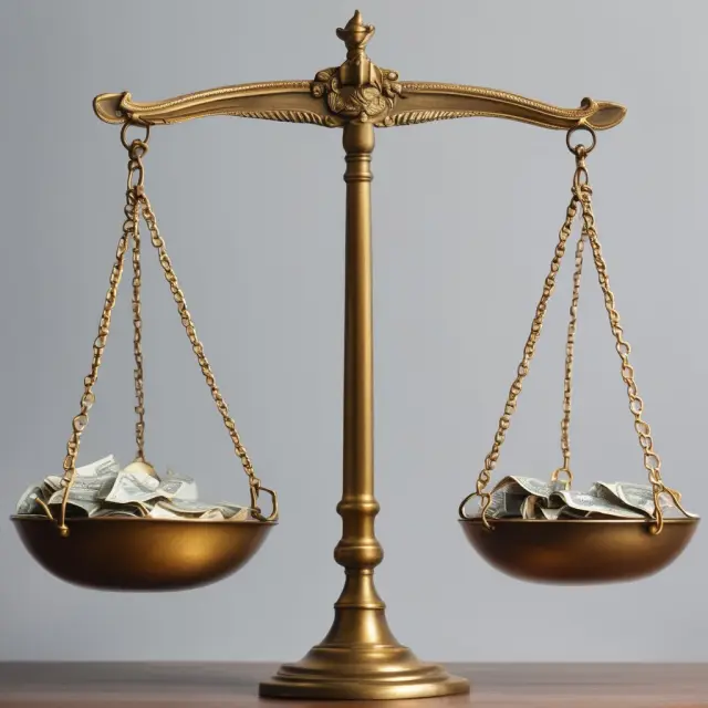 Scales balanced with dividends and earnings representing the distribution of financial returns to investors