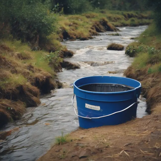 Image of a steady rainwater stream filling up a labeled bucket, illustrating the dependable and consistent nature of a stable dividend policy.