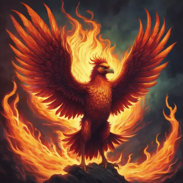 Phoenix rising from financial flames, representing resilient companies with residual dividend policies