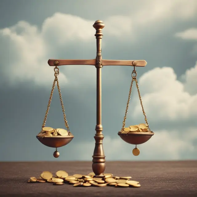 Seesaw image with gold coins representing stable (lower side) and volatile (upper side) dividend policies