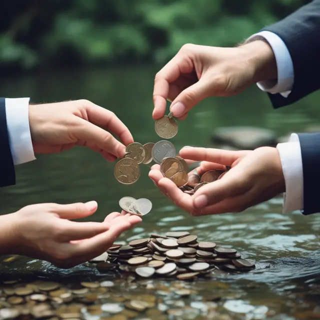 Image of various companies along a riverbank, some throwing coins (dividends) to investors, reflecting factors influencing dividend rates