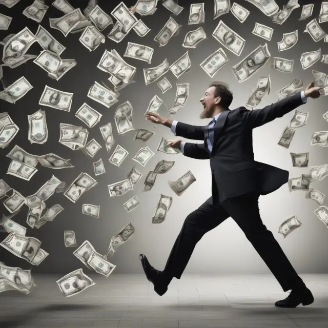 A ballet dancer in a private equity firm suit, poised on one foot while managing a tray of gold coins representing returns and debt. The other hand holds a scale symbolizing risk assessment.