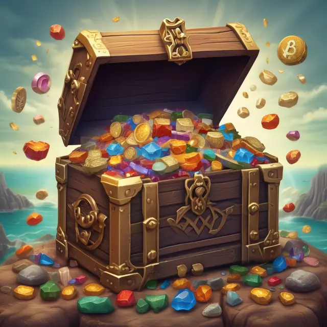 Golden treasure chest displaying REIT, MLP, and BDC symbols with overflowing dividends.