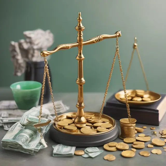 A golden scale balanced with gold coins (dividends) and jade stones (stock prices) illustrates calculating dividend yield.
