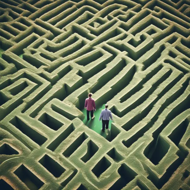 An investor exploring a labyrinth of dividend charts to distinguish between financially sound investments and those filled with hidden risks