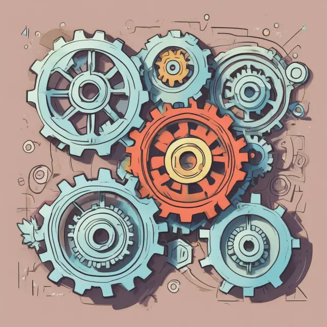 Three gears representing +DI, -DI, and ADX of DMI tool working in harmony on a technical analysis chart