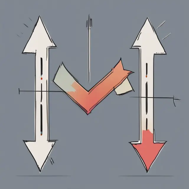 Arrows representing +DI (ascending) and -DI (descending) lines, illustrating DMI