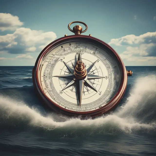 A DMI compass navigating a stormy sea, guiding traders towards accurate trend identification and signal clarity