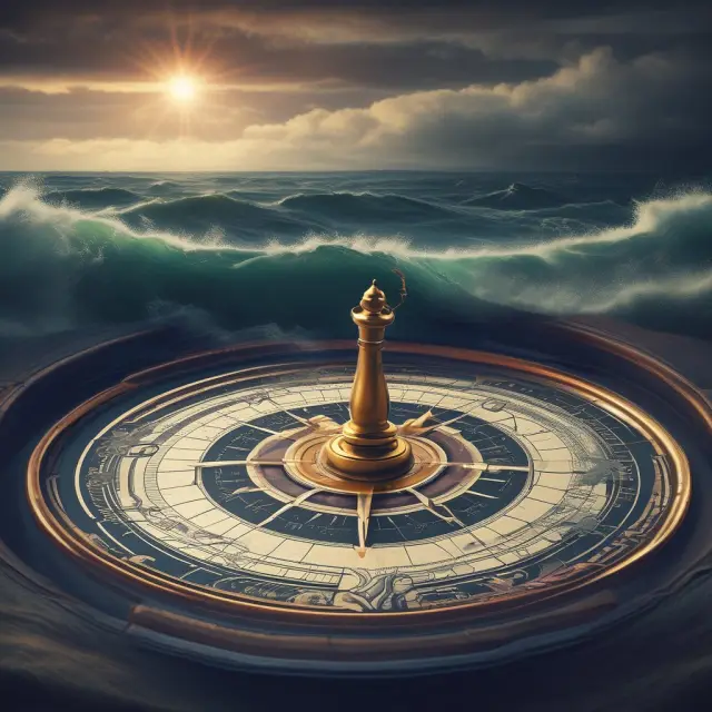 Compass representing the DMI navigates turbulent stock market waters, illustrating trend direction and strength
