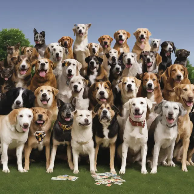 Image shows ten blue-chip dogs representing the Dogs of the Dow portfolio, each carrying a puzzle piece labeled with its corresponding stock symbol