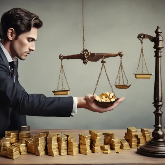 An alchemist measuring the weight of gold bars using scales, symbolizing the significance of dollar duration for assessing interest rate risk and managing bond portfolios.