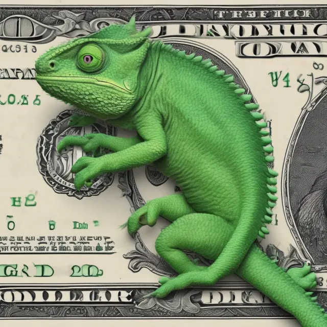 Chameleon changing from instable local currency to stable US dollar in the process of dollarization.