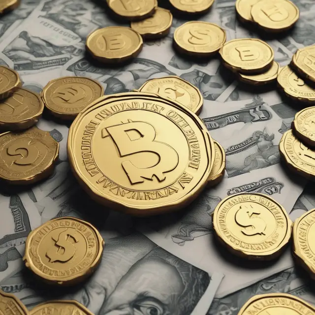A golden U.S. dollar coin resting on a table surrounded by scattered, disorganized Zimbabwean banknotes - representing the stability brought by dollarization in economically unstable conditions.