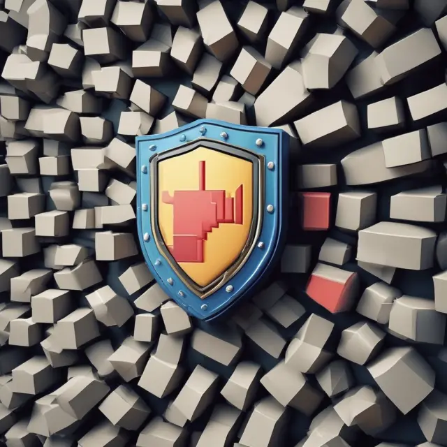 A protective shield crafted from interlocking corporation building blocks, representing the advantage of limited liability.