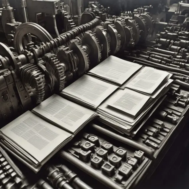 Machine metaphorically generating annual reports and processing registration requirements, with fees awaiting payment.