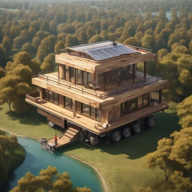 A moving house becomes a stationary dwelling at its new location, symbolizing the process of establishing a new domicile