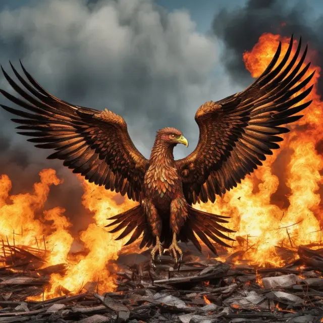 Three mythical birds symbolizing Amazon, eBay, and Priceline rising from the ashes of the dotcom crash