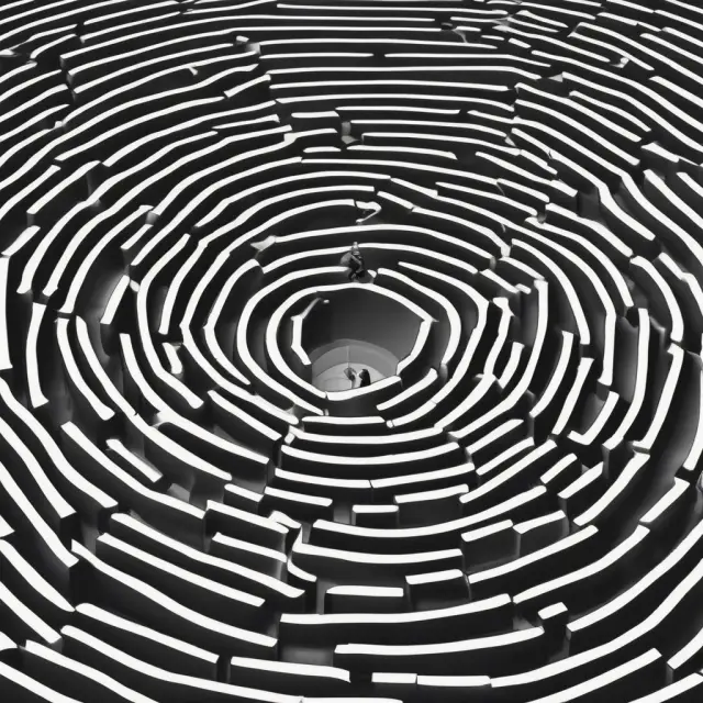 Institutional investors wisely guiding a ship through a turbulent sea, learning valuable lessons from the dotcom bubble, while a maze symbolizes navigating complex market landscapes.
