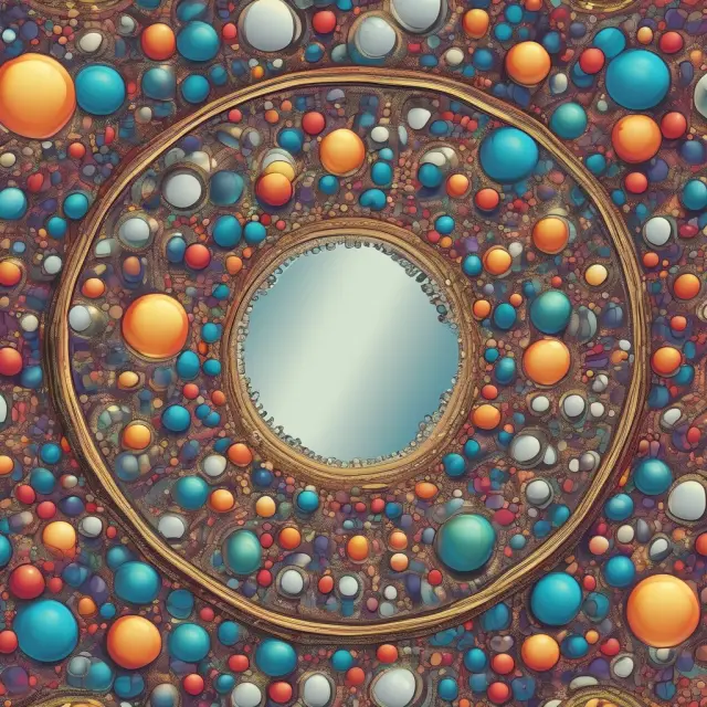 Mirror reflecting Tulip Mania, South Sea Bubble, and Housing Market bubbles, with the dotcom bubble in vibrant colors.