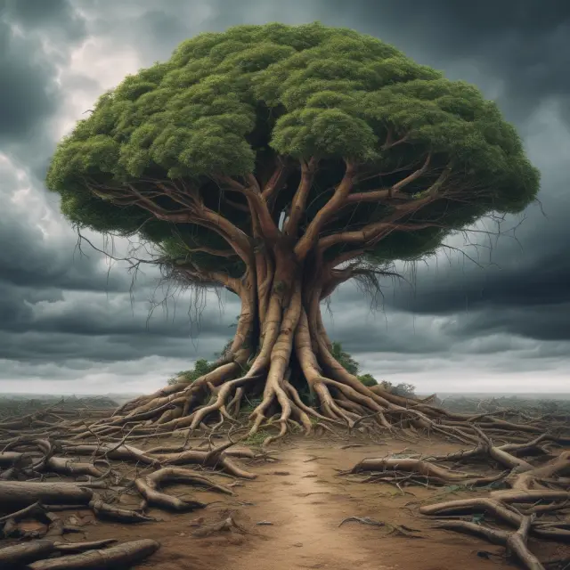 Amazon, eBay, and IMDb as strong trees amidst the Dotcom Era, rooted in customer service and thriving through change