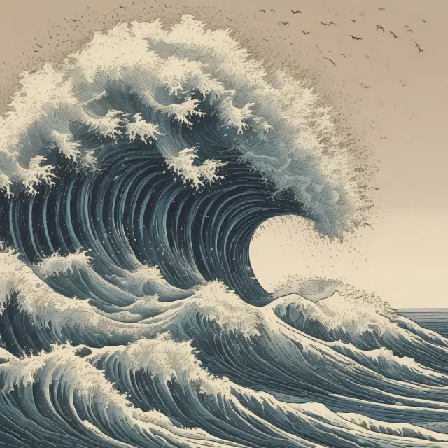A metaphorical representation of investors during the Dotcom Era, fueling the market with a wave-like surge of capital.