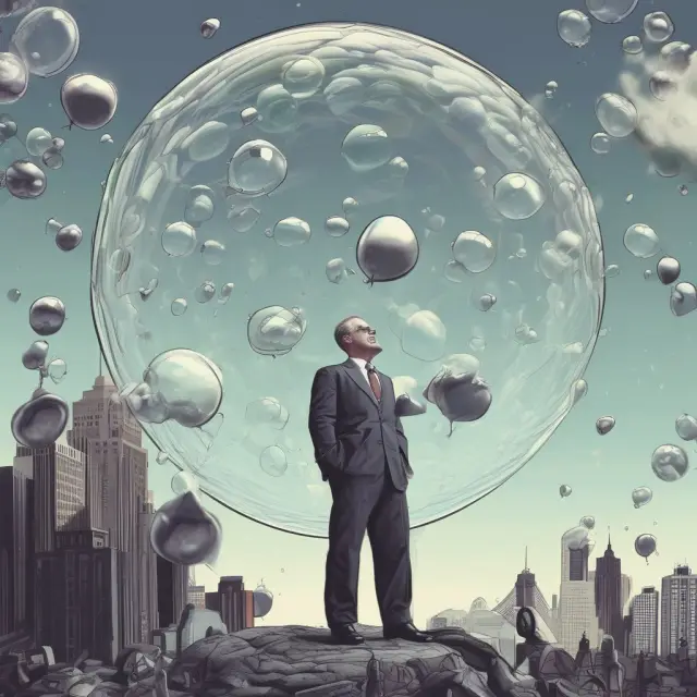 An illustration of the dotcom bubble bursting, symbolizing the release of valuable insights on company valuations, sustainable growth strategies, and effective risk management.