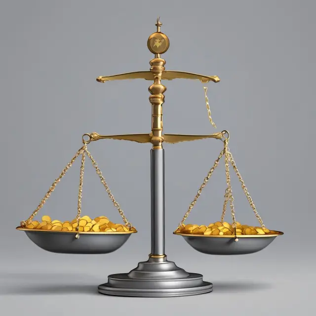 Image showing a balance scale with gold coins declining on one side and silver coins rising on the other, representing double declining balance depreciation method versus salvage value