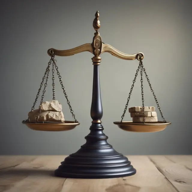 An institutional investor with a scale, one pan holding DEMA indicators, and the other pan showcasing fundamental data.