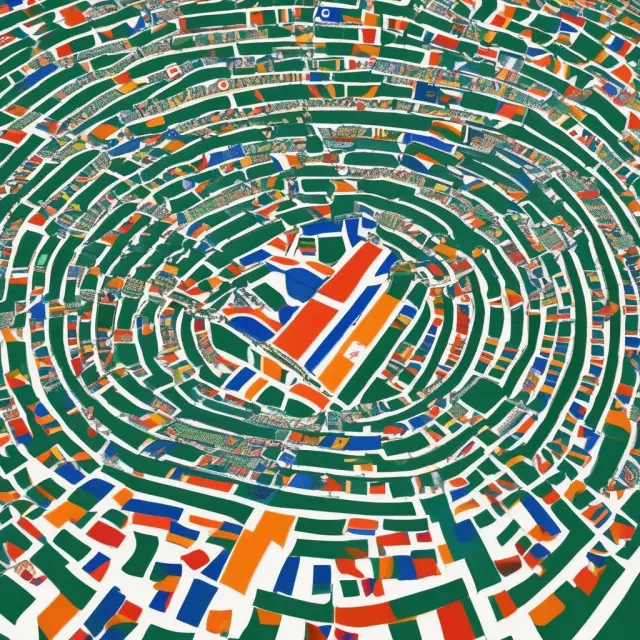 A labyrinthine maze of interconnected Irish, Dutch, and offshore company flags symbolizing the double Irish with a Dutch sandwich tax strategy.