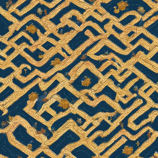Golden coins navigating the intricate maze of interconnected Irish and Dutch corporations, symbolizing tax avoidance through the Double Irish with a Dutch sandwich strategy.