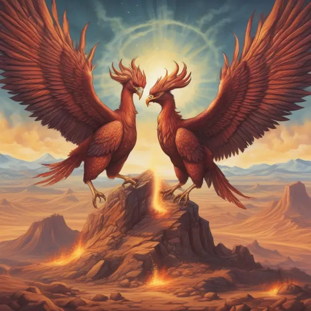 Visualization of two phoenixes emerging from a valley, representing the two low points and confirming support in a double bottom pattern