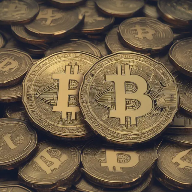 A double-spent coin in a bustling marketplace, symbolizing the risks of double spending in cryptocurrencies