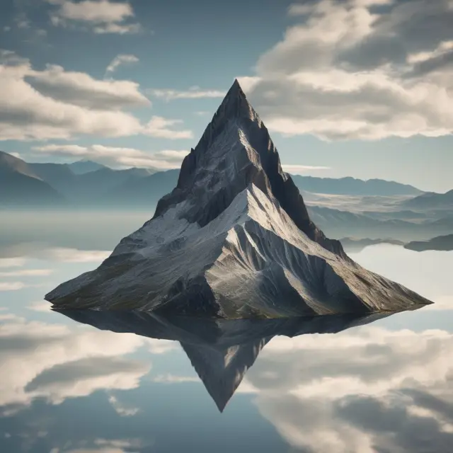 Two mountain peaks representing potential false double top formations, with a winding river as the critical support level.