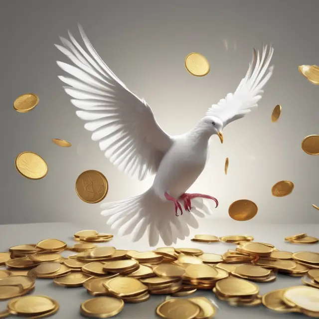 A calm dove spreads wings, releasing golden coins that fuel consumer spending and economic growth