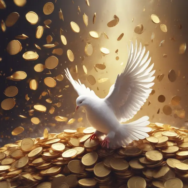Dove releasing gold coins into an expanding inflationary cycle