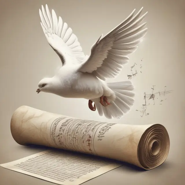 Image: A dove spreading economic growth through an ancient scroll while maintaining a balance between employment and inflation