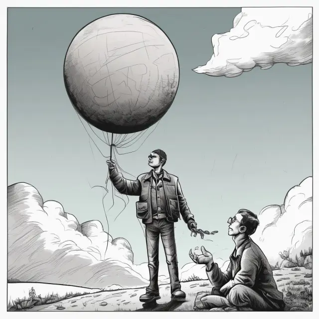 A dovish hand releases a helium balloon representing the economy, while a concerned hawk looks on, illustrating the tension between monetary policies.