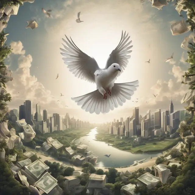 Dove flying over economic graph illustrating flexible monetary policy for balanced growth and inflation control