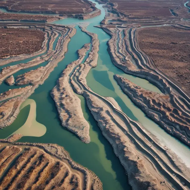 A meandering river representing the CDX Index, with its waters reflecting economic expansions (low spreads) and contractions (widening spreads)