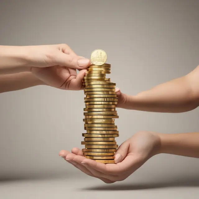 Golden coins symbolizing down payments and deposits stacked on one hand, emphasizing their financial similarity
