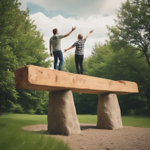 Borrower and lender on a balance beam, representing reduced risk and commitment through down payments