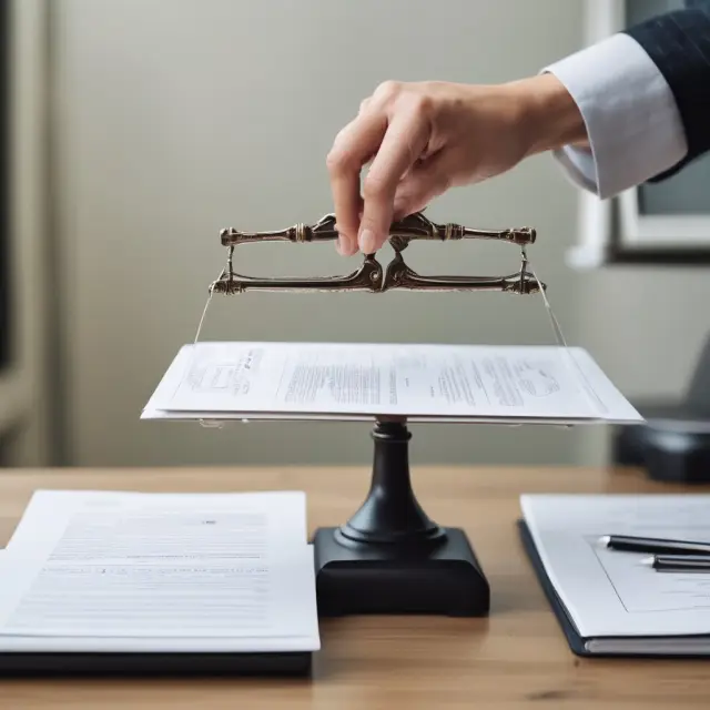 Person evaluating down payment choices on a scale, with home and loan documents