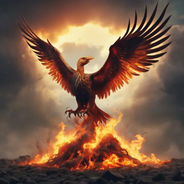 Phoenix symbolizing resilience amidst financial challenges, with various alternatives like cost-cutting, partnerships, and bridge financing