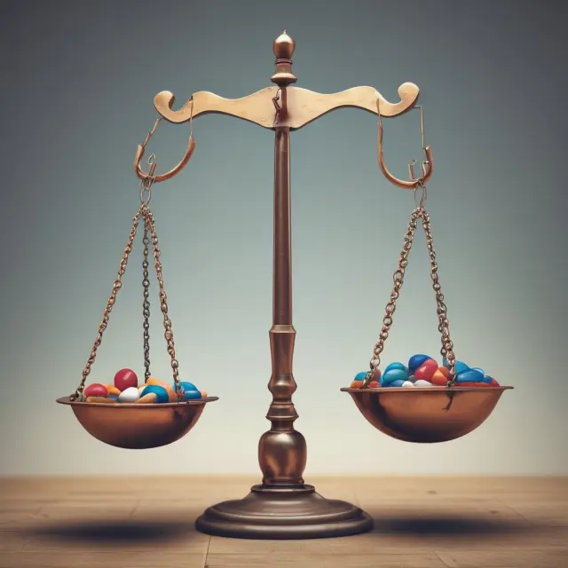 An image of a set of scales with one side representing risk tolerance and the other side representing potential returns, with a person adjusting the weights to achieve balance.