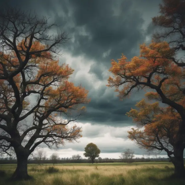 A field of diverse trees battling the elements; risk assessment and stop loss orders at play to weather downtrends