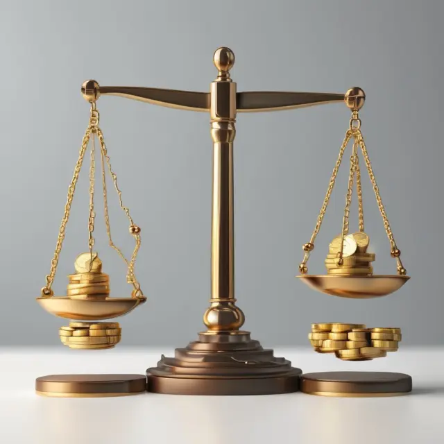 Golden scale weighing DPO figures and gold coins to assess investment opportunities in cash flow management.