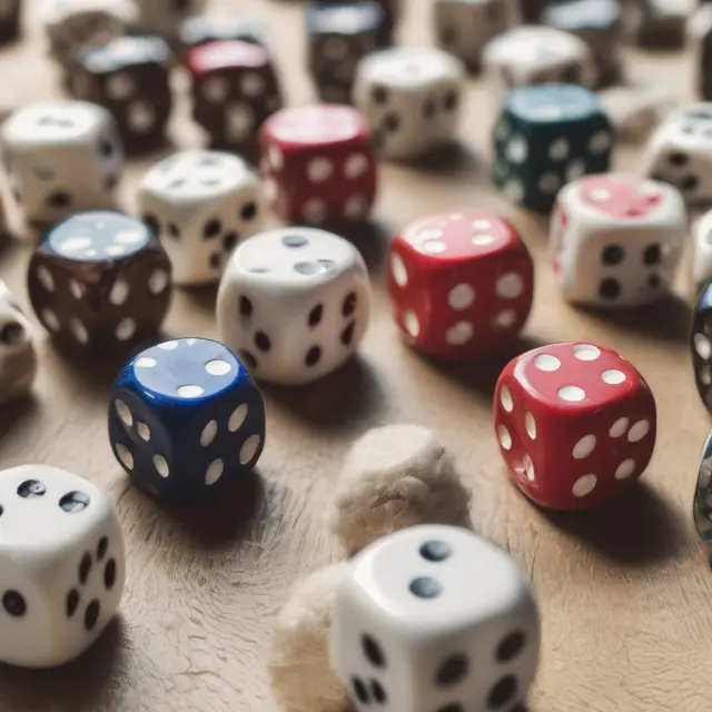 A set of dice rolling on a table, symbolizing the uncertainty and difficulty in valuing and selling Direct Participation Program units during periods of market volatility