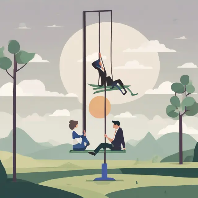 An imaginative illustration of tax deferral with a seesaw symbolizing the balance between employer tax savings and employee